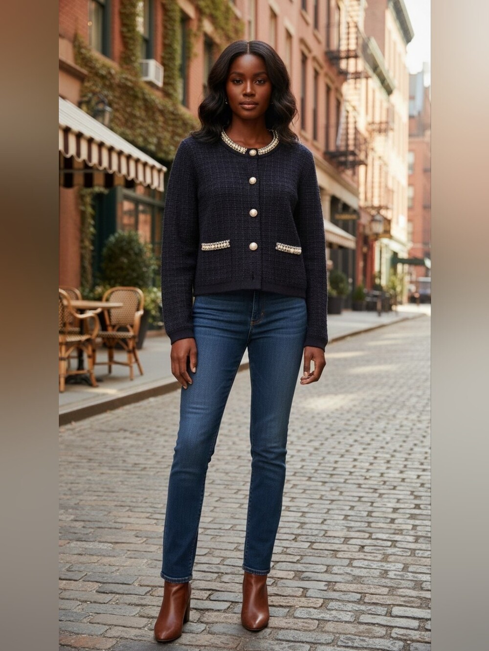 Urban Revivo Cottagecore Preppy Black Cardigan with Embellished Details Size 4
